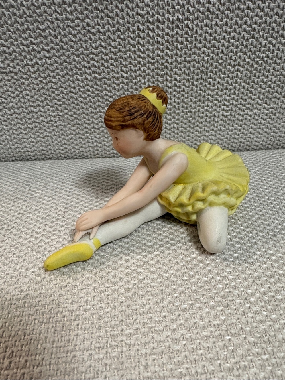 Yellow Ballerina Figurine Stretching Decorative Accent
